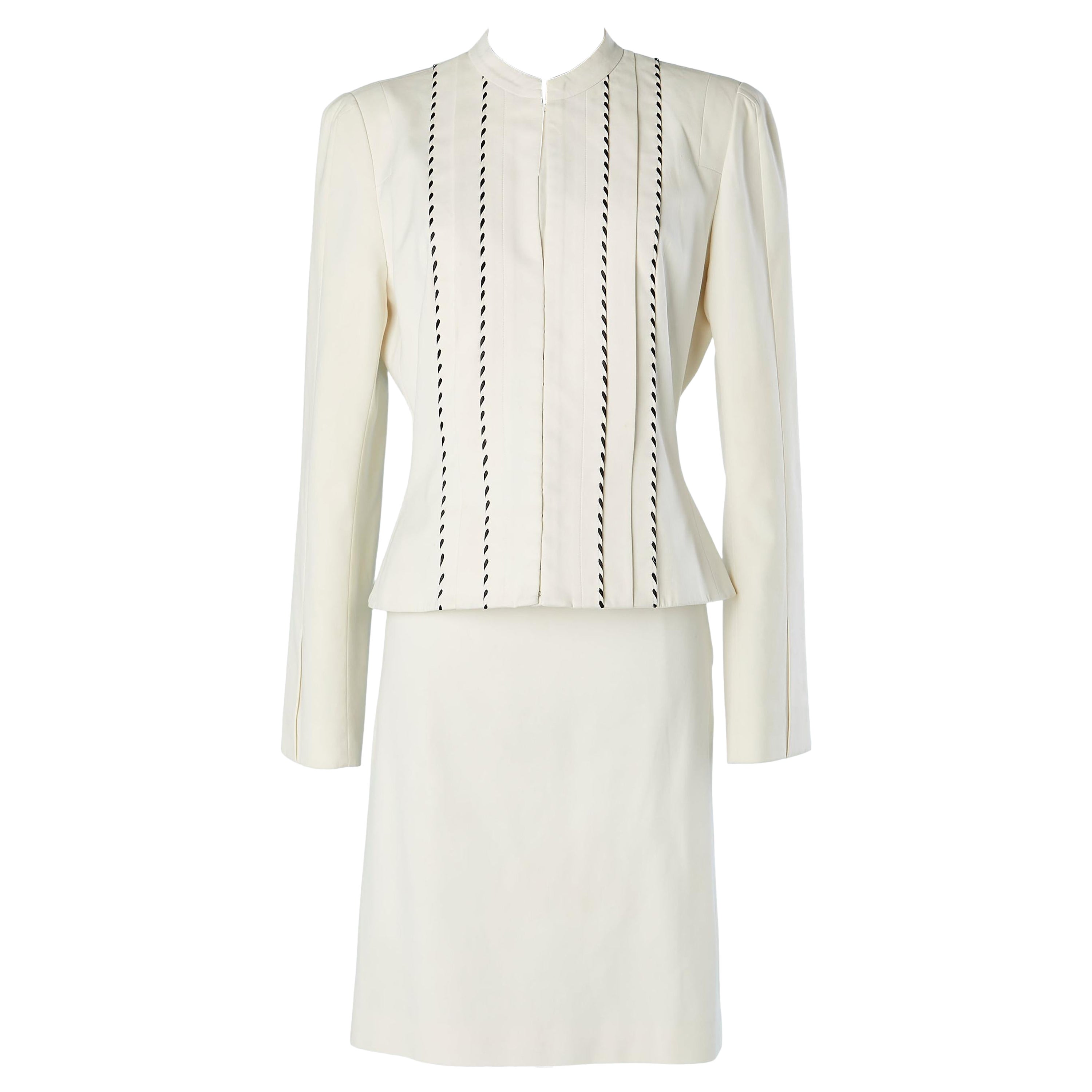 Off-white cotton skirt-suit with black Sellier stiching Thierry Mugler Couture  For Sale