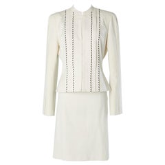 Off-white cotton skirt-suit with black Sellier stiching Thierry Mugler Couture 