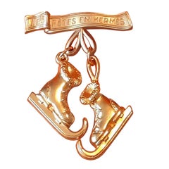 Antique Lovely Hermès Ice Skates Charm Brooch Golden