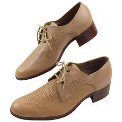 Vintage 1950s Nude Leather Derbys Men Shoes Size 41 / 8.5 US 5