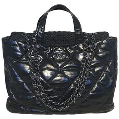 Chanel Black Leather and Tweed Shoulder Bag Tote