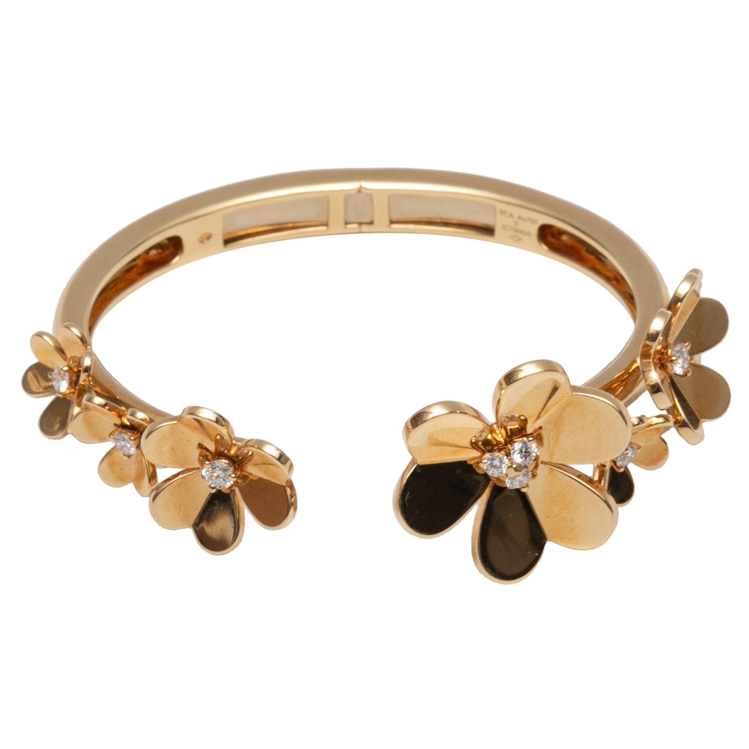 18K Rose Gold and Diamond Frivole Flower Cuff Bracelet For Sale at 1stDibs  | van cleef frivole bracelet price, central cee van cleef bracelet, frivole  bracelet van cleef