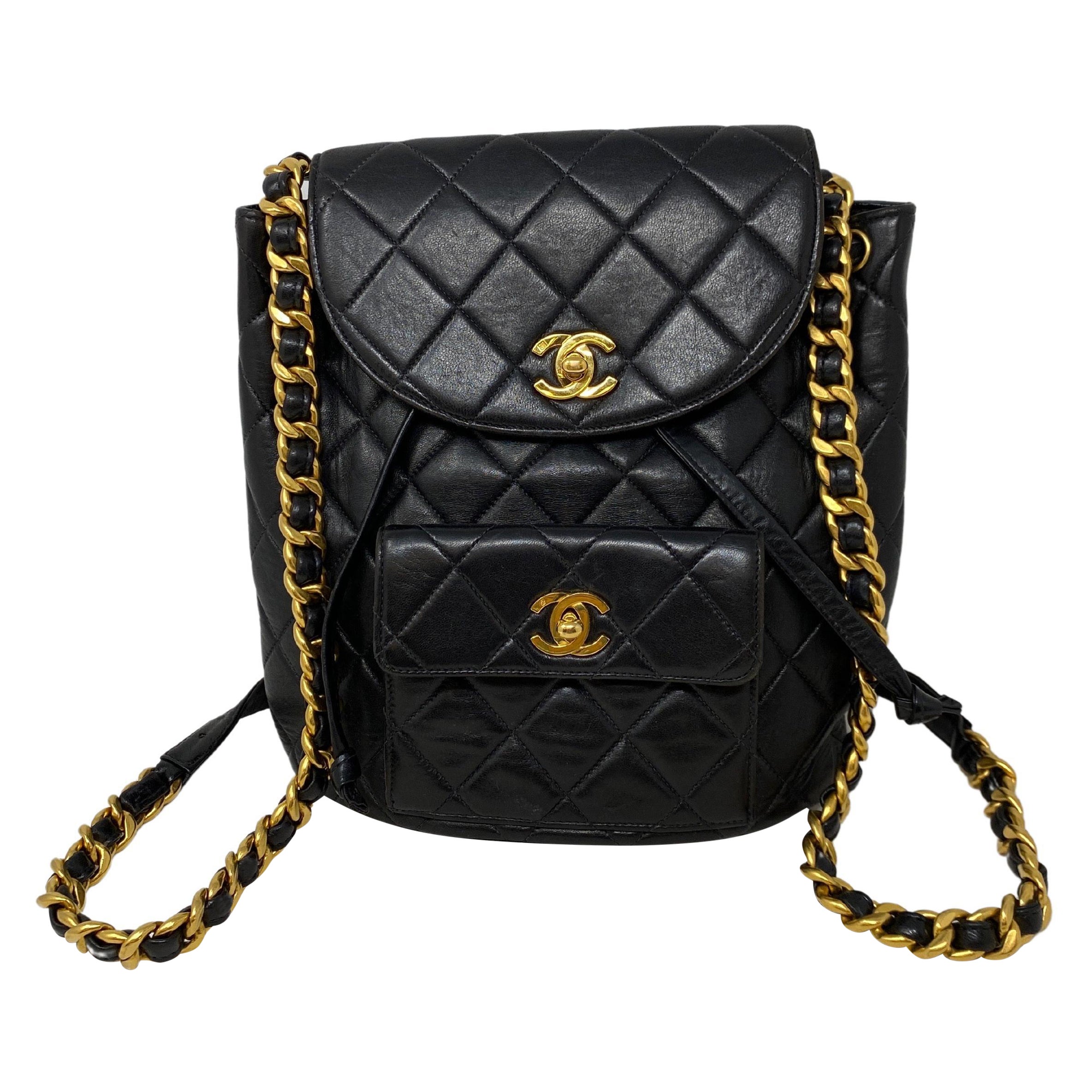 Chanel Vintage Black Leather Duomo Backpack For Sale at 1stDibs