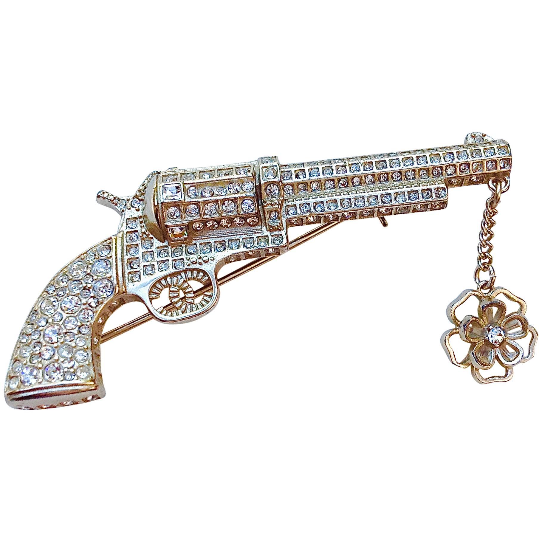Chanel ✿*ﾟDALLAS Craftsmanship Gripoix Camellia Jeweled Gun Pistol Brooch For Sale