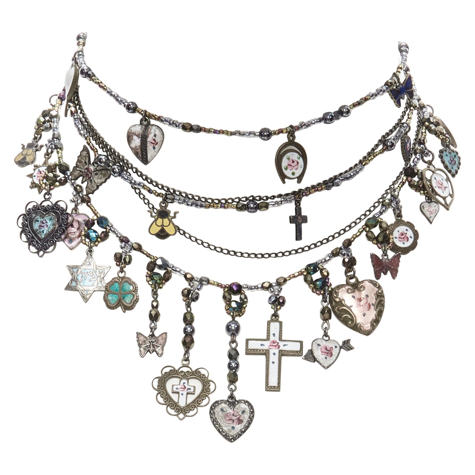 ERICKSON BEAMON Star of David cross heart charm multi choker bracelet set For Sale