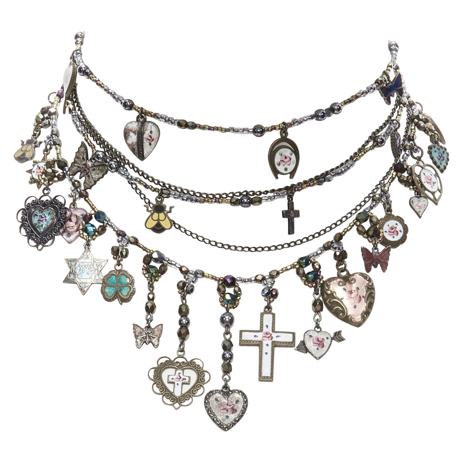 Erickson Beamon Star Of David Cross Heart Charm Multi Choker Bracelet Set en vente