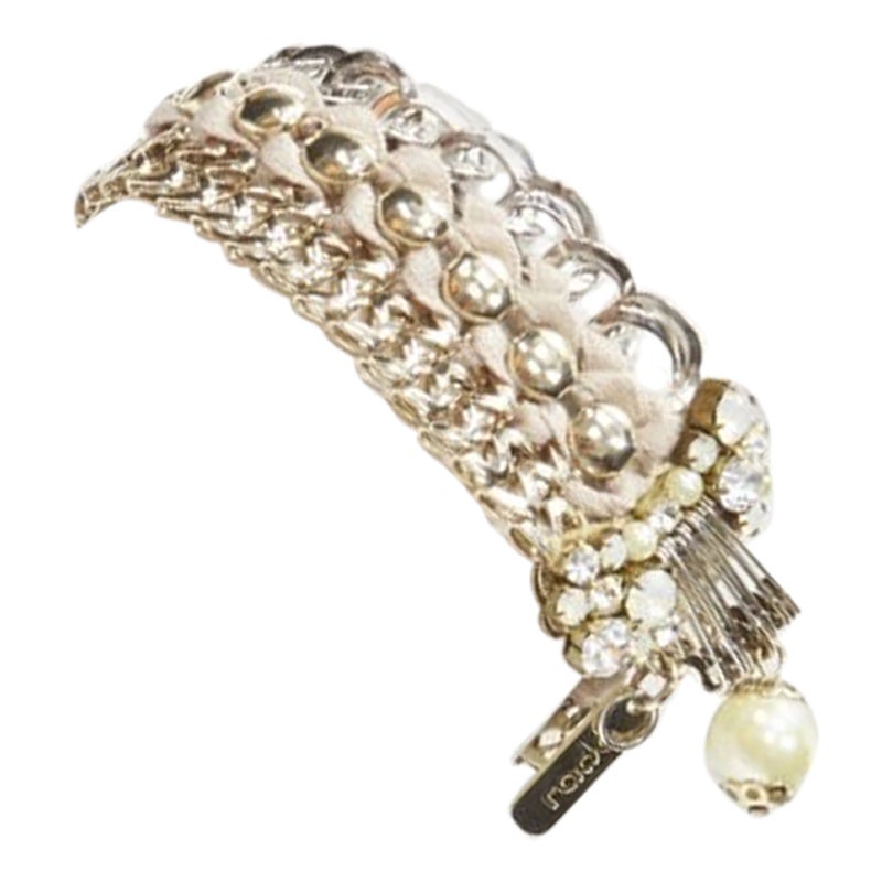 RADA mixed gold silver braided crystal rhinestones pearl charm bracelet For Sale