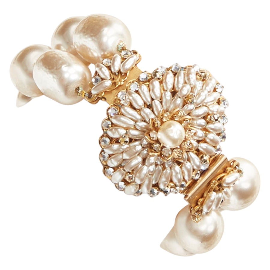 MIRIAM HASKELL baroque faux pearl chain statement cocktail bracelet For Sale