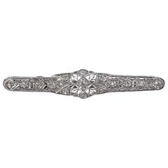 Antique Edwardian European Cut Diamond Platinum Foliate Filigree Metal Bar Pin