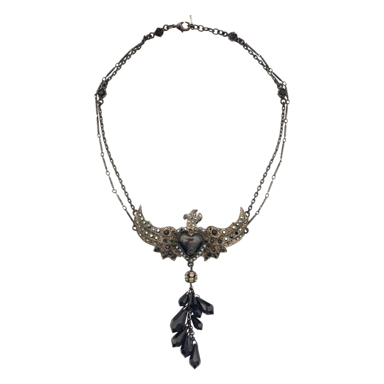 1980s Christian Lacroix Heart Bird Necklace