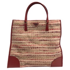 Prada Red Leather and Wool Tweed Tote bag