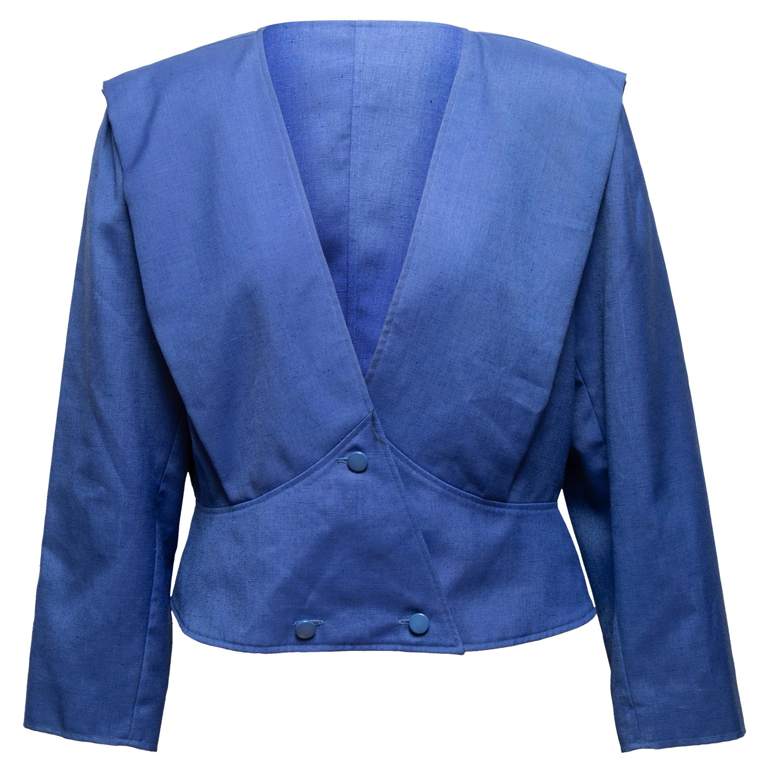 Vintage Blue Courreges Deep V-Neck Jacket Size US L For Sale at 1stDibs