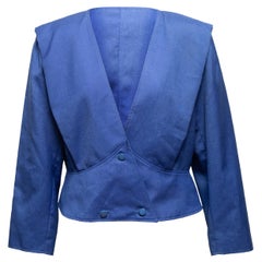 Blaue Courreges-Jacke mit tiefem V-Ausschnitt im Vintage-Stil Größe US L