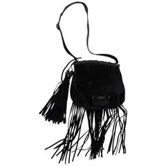 Gucci Nouveau Fringe Shoulder Bag - black suede/black bamboo
