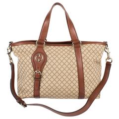 Gucci Diamante Canvas Village Double G Tote - beige canvas/brown leather