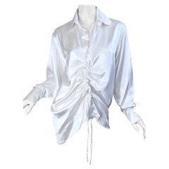 Yohji Yamamoto Y's Spring 2004 Runway Size XL 4 White Rayon Drawstring Blouse 