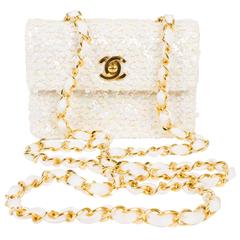 Vintage Chanel Iridescent Micro Flap Bag - ivory/sequins/gold