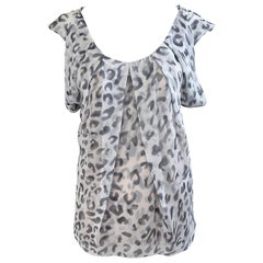 Zac Posen Spring 2009 Size 10 Snow Leopard Animal Print Silk Sleeveless Blouse