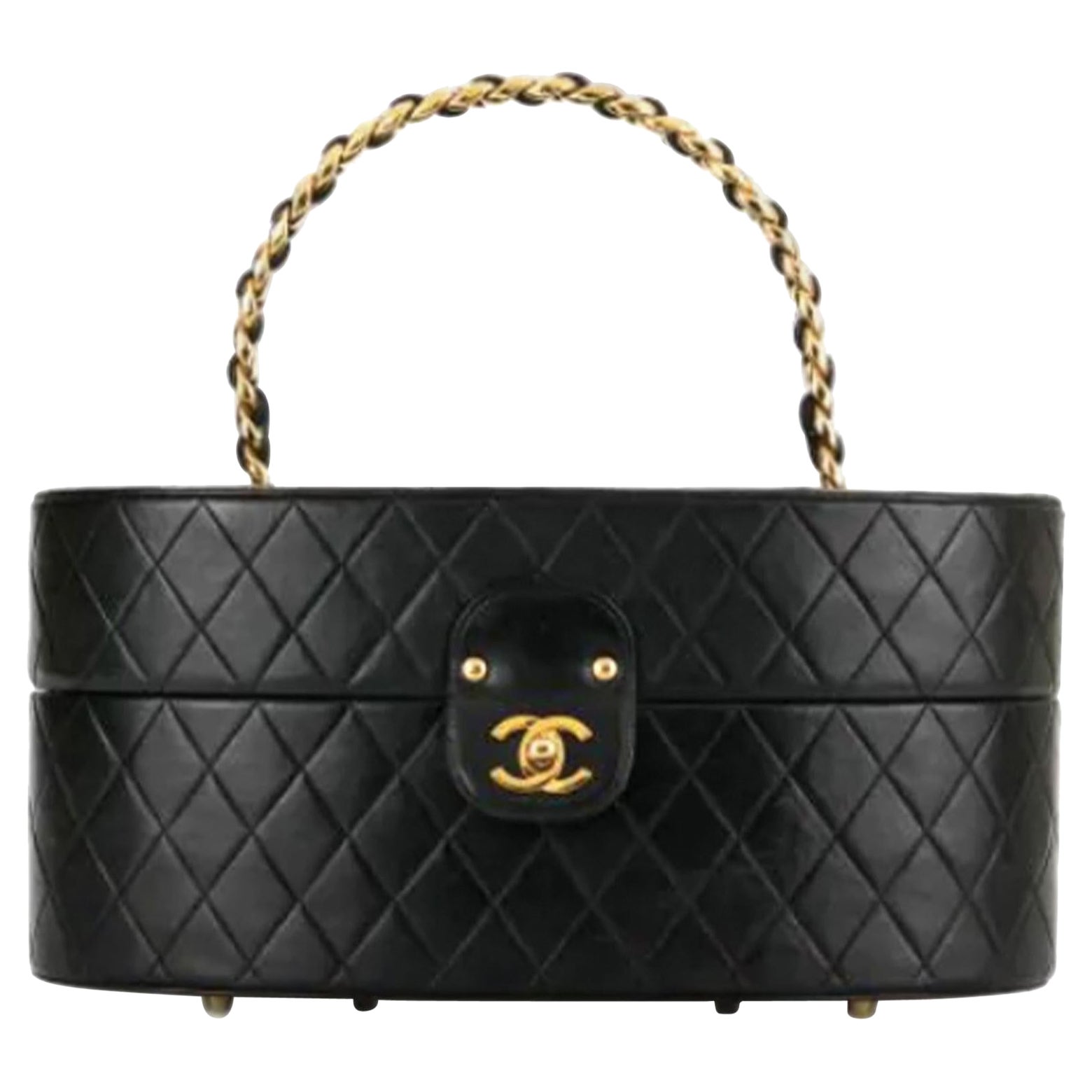 Chanel Vintage 1988 Quilted Black Lambskin Train Case Leather Home Decor  Trunk For Sale at 1stDibs