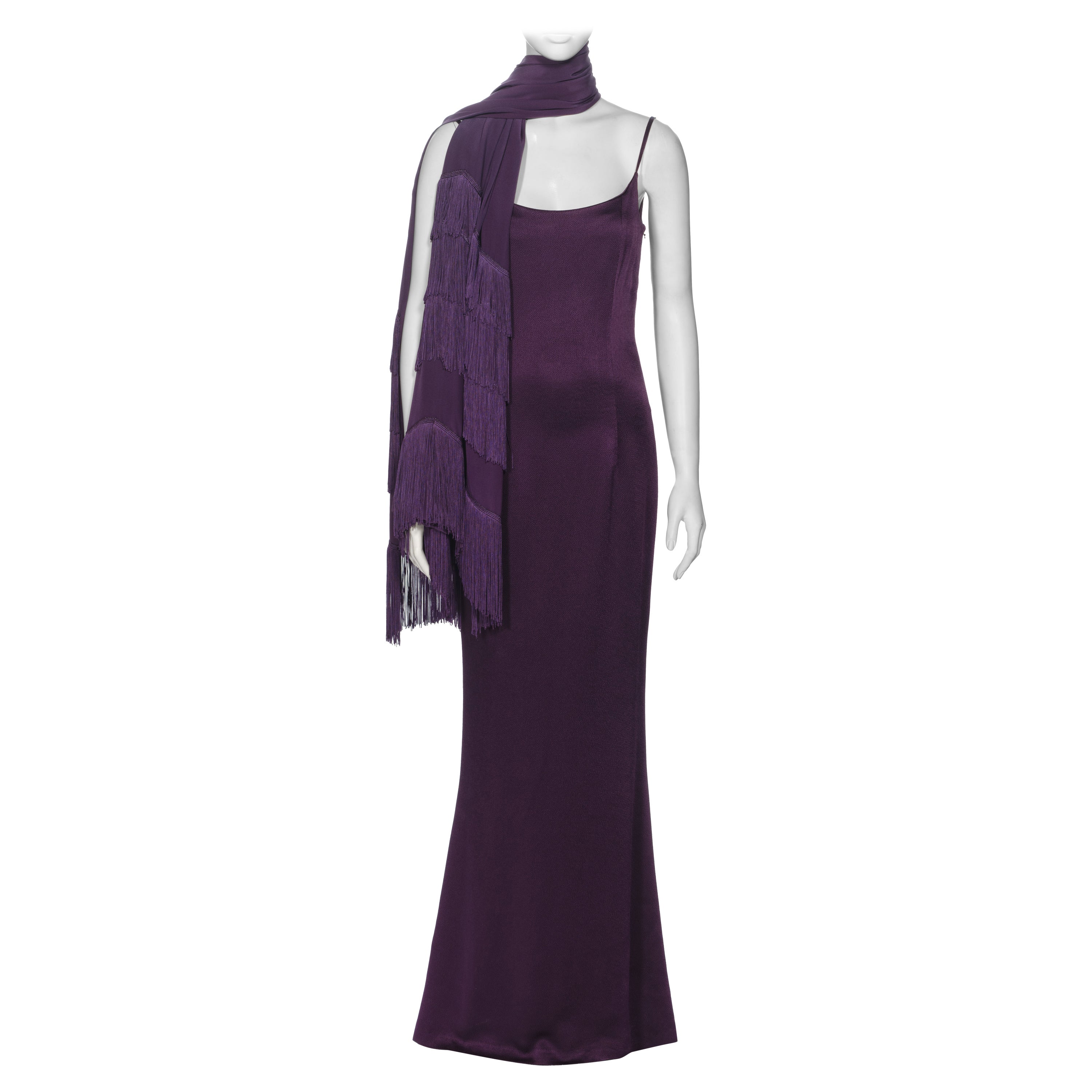 Christian Dior by John Galliano Purple Satin Evening Dress and Shawl, ss 1998 For Sale