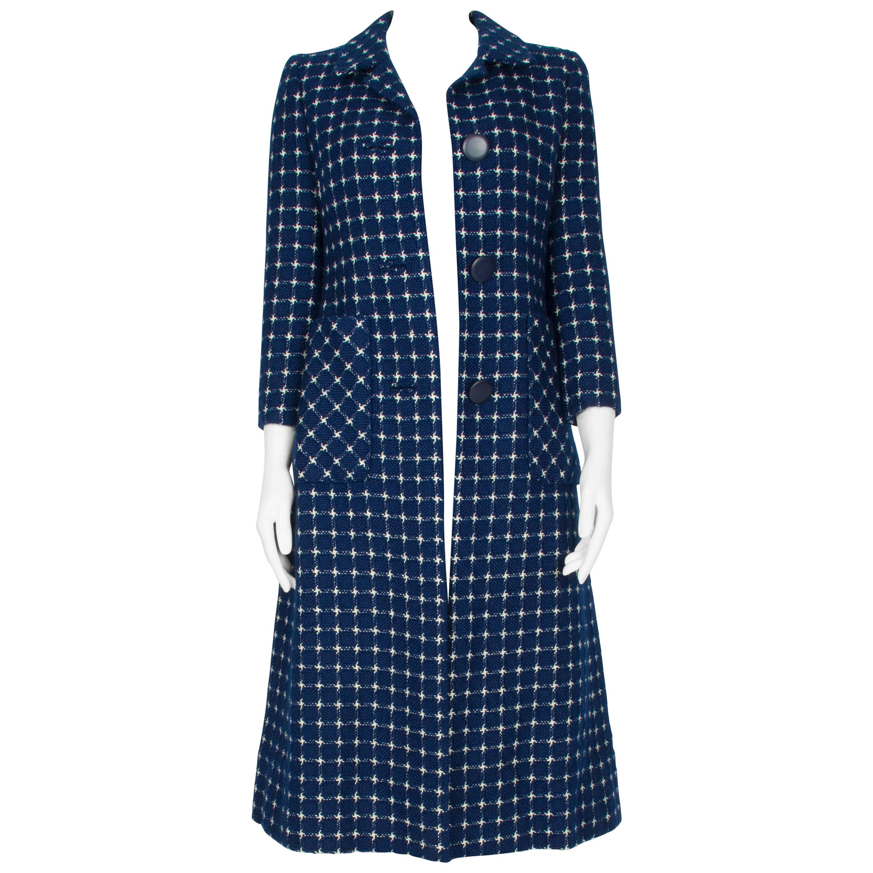 Harald Navy Checked Print Coat For Sale