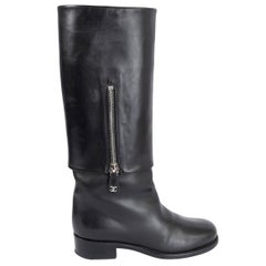 CHANEL black leather 2012 12A BOMBAY RIDING Boots Shoes 37 fit 36