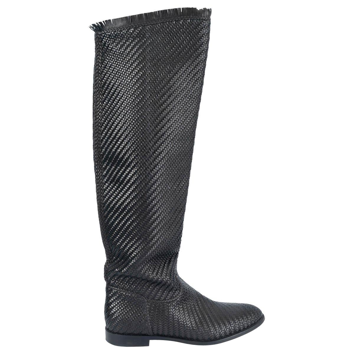 CHRISTIAN DIOR black woven leather 2020 GLOBAL RIDING Boots Shoes 38.5 For Sale