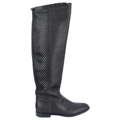 Used CHRISTIAN DIOR black woven leather 2020 GLOBAL RIDING Boots Shoes 38.5