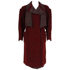 1920's Burgundy-Red Striped Wool Deco Flapper Coat & Matching Skirt Ensemble 7