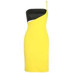 VERSUS GIANNI VERSACE c.1990 Yellow Black One Shoulder Dress Leather Bandeau Set 6