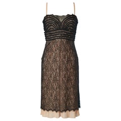 Black bustier dress with lace and sunary pleated lays Roberto Cavalli Class 