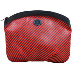 Vintage Gucci Red Navy Coated Canvas Leather Striped Zippered Pouch