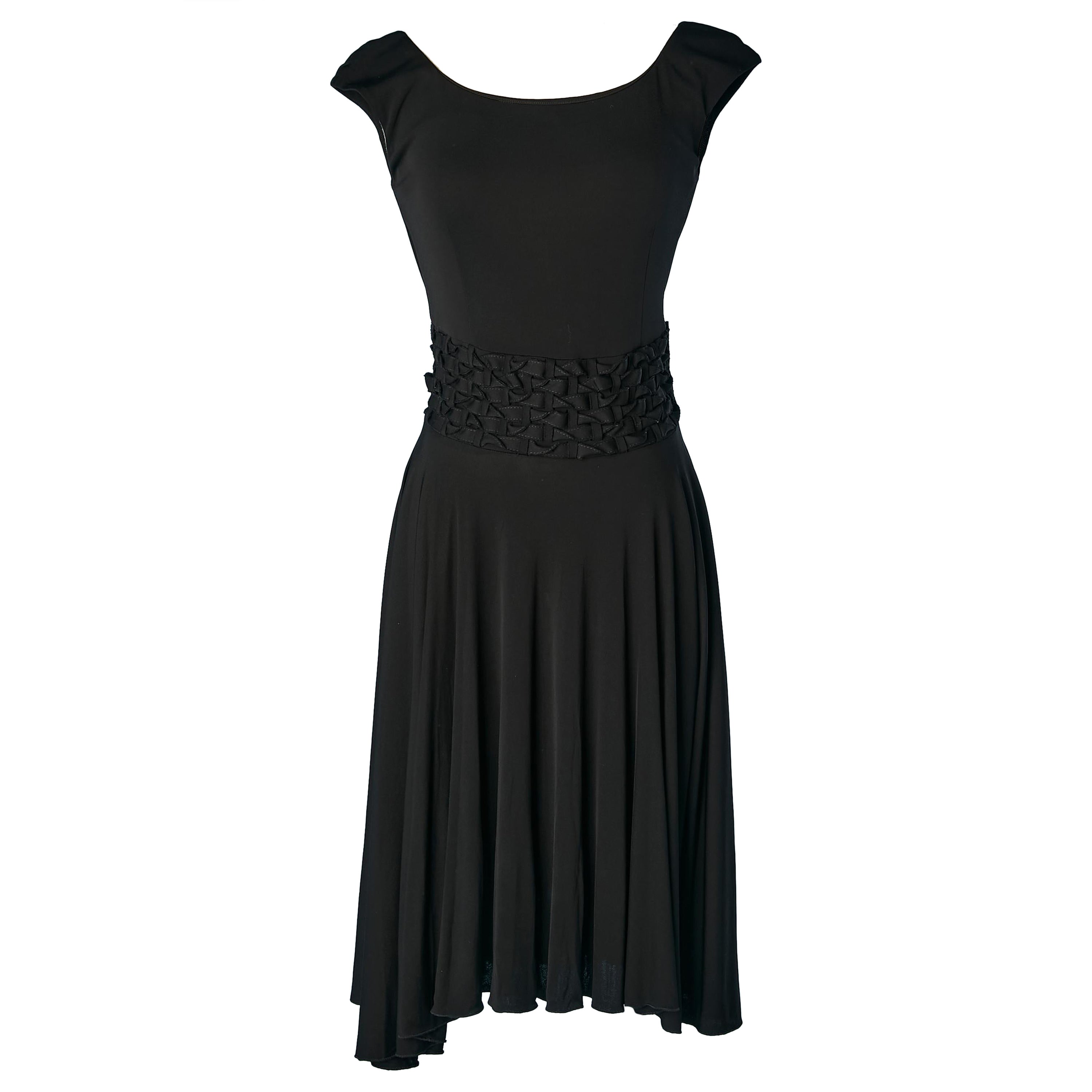 Black jersey cocktail dress with fabric strips braided belt Yves Saint Laurent  For Sale