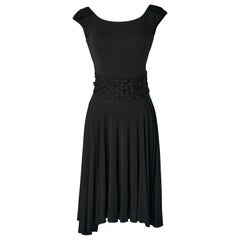 Black jersey cocktail dress with fabric strips braided belt Yves Saint Laurent 