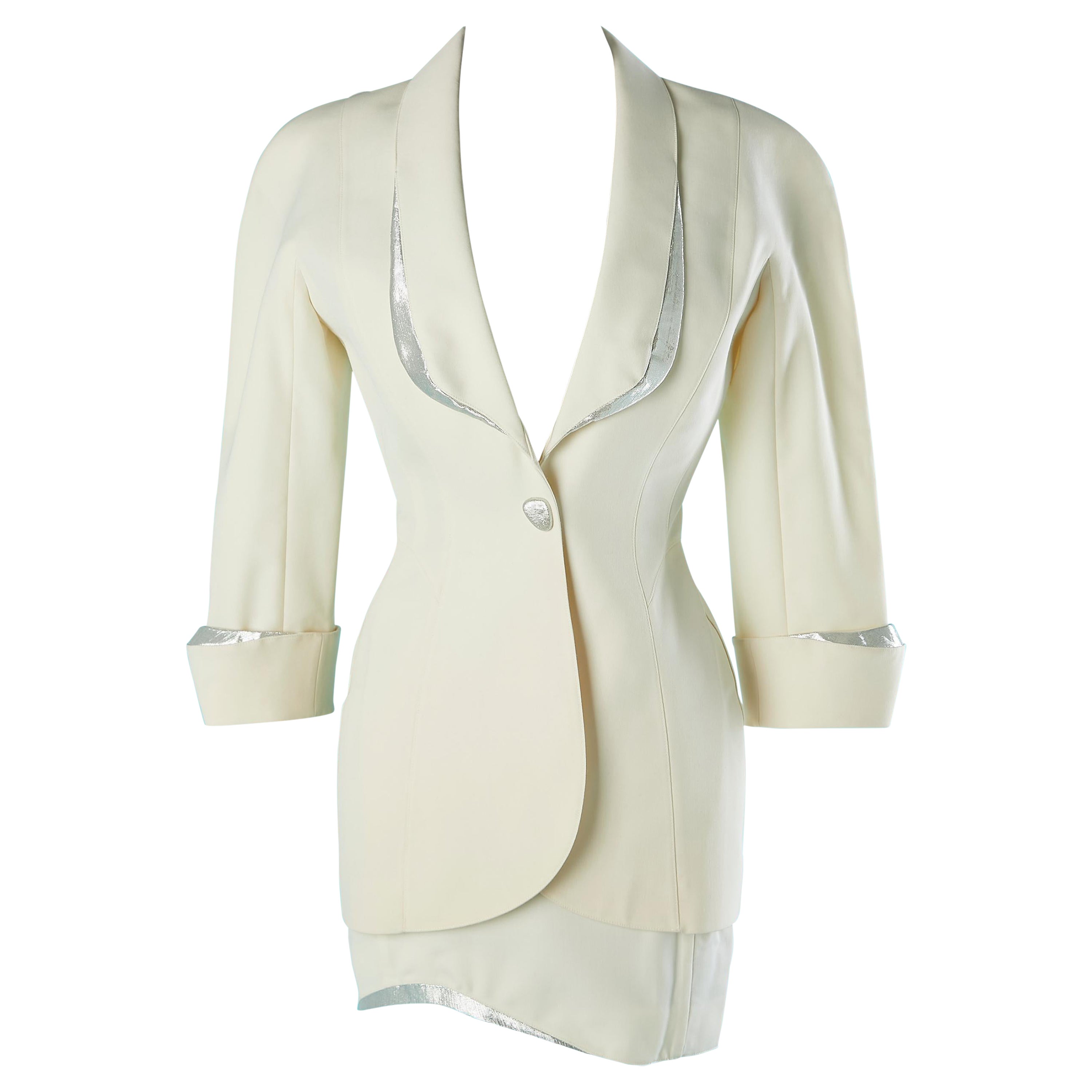 Ivory wool skirt-suit with silver lurex details Thierry Mugler  For Sale