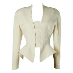 Wool ivory jacket with snaps and piping ribs Thierry Mugler Circa 1990's 