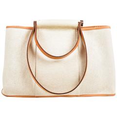 Hermes $1725 Beige & Tan Canvas & Leather Double Strap "Cabag Elan" Tote