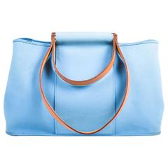 Hermes Blue & Tan Canvas & "vache hunter" Leather Double Strap "Cabag Elan" Tote