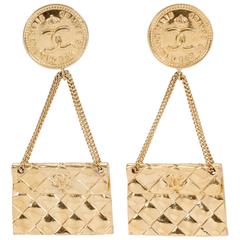 1970s Chanel Flap Bag Gold Earrings