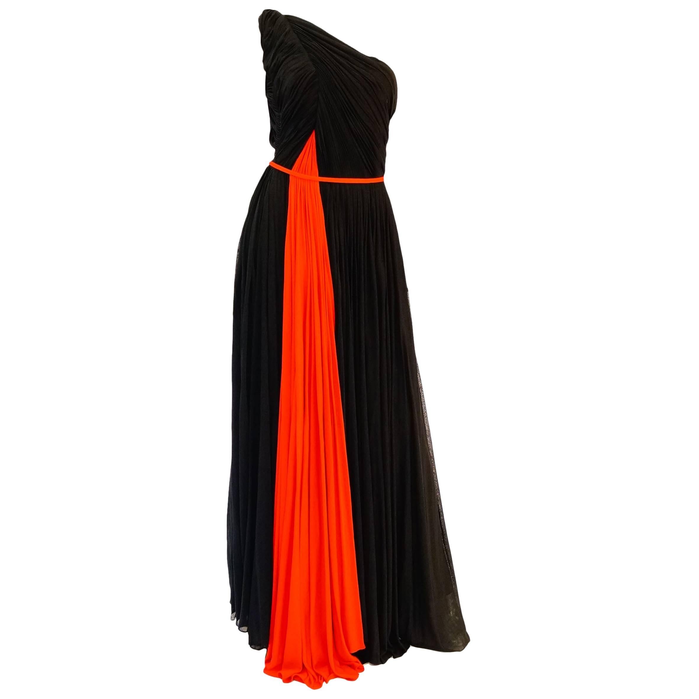 Important 1940s Madame Grès Grecian Goddess Silk Knit Gown in Black and Red