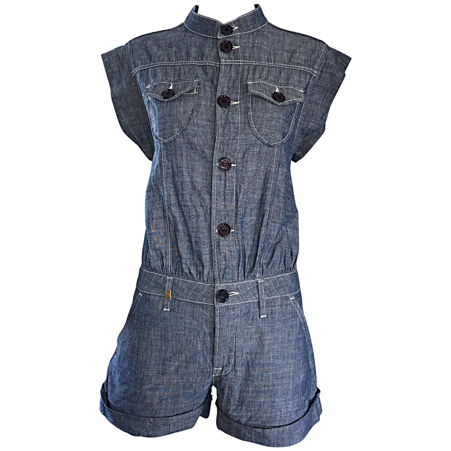 Einteiliger Avantgarde Romper Onesie Playsuit-Overall aus blauem Jeansstoff von Missoni im Angebot