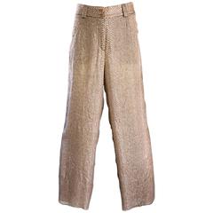 Vintage GIORGIO ARMANI Beige and Gold Silk Chiffon Snakeskin Wide Leg Pants 38 8