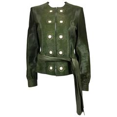 Yves Saint Laurent Moss Green Ponyskin Jacket With Eyelets - 2010s 9