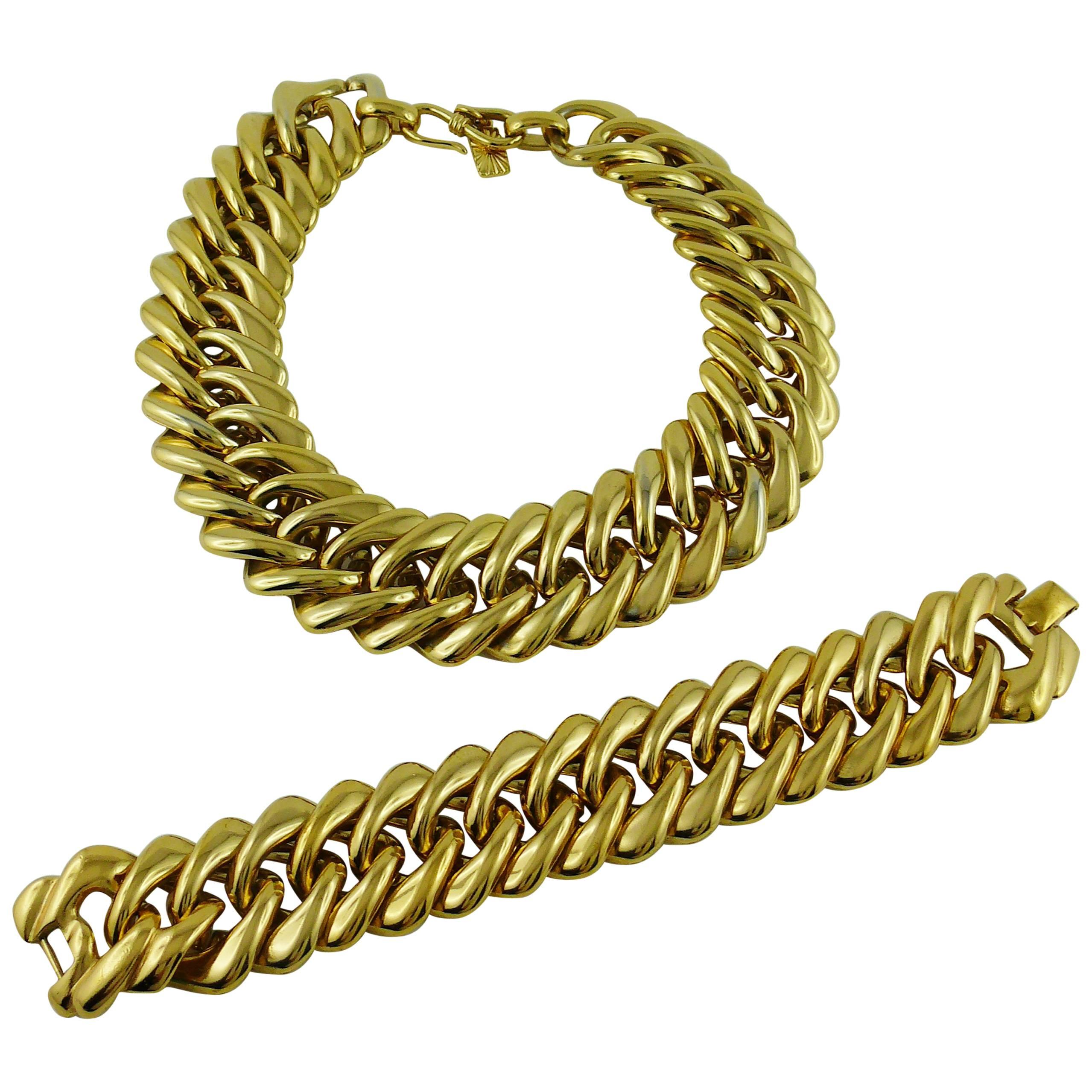 Yves Saint Laurent YSL Vintage Classic Curb Chain Necklace Bracelet Set