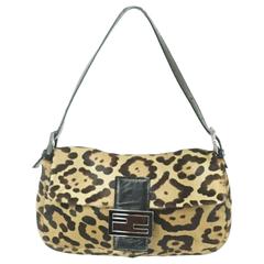 Fendi Animal Print Pony Hair and Leather Baguette - SHW