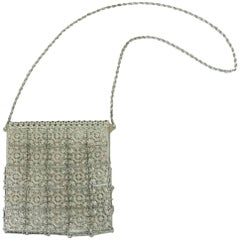 Vintage Art Deco Silber Floral Chain Mail Abendtasche - 1930er Jahre