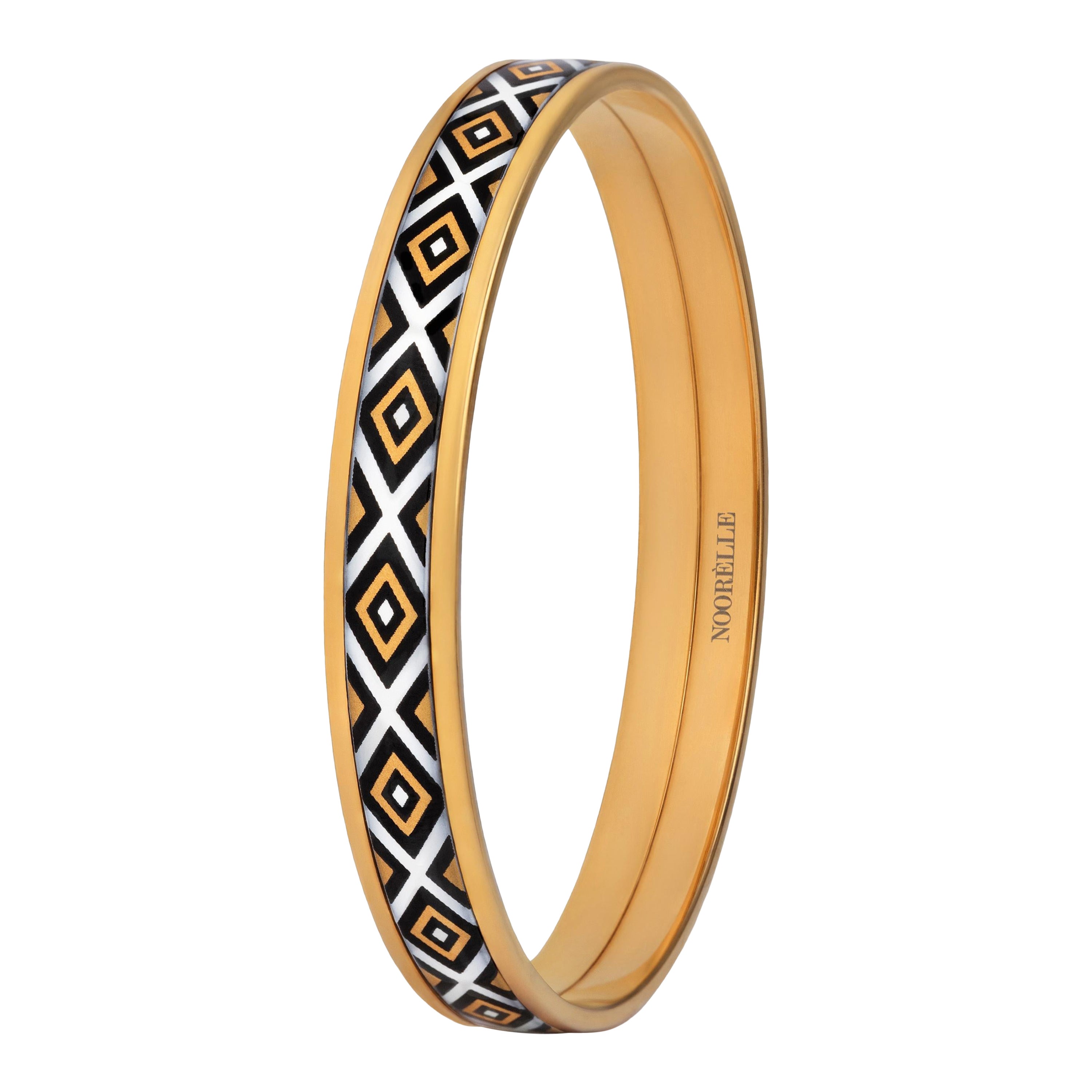 Thin Hand-Painted Gold-Plated Stainless Steel Bangle with Fire Enamel Detail