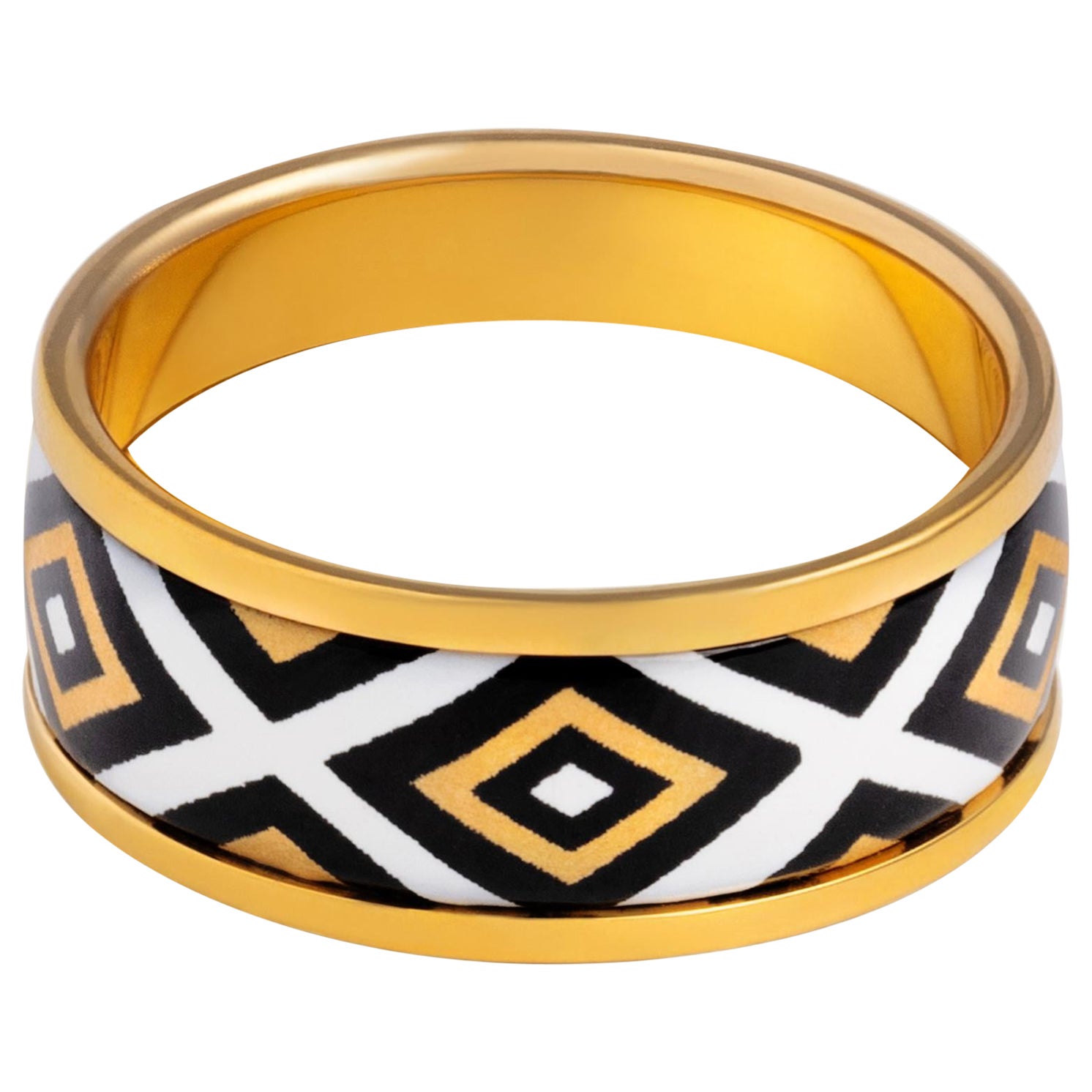 For Sale:  Hand-Painted Gold-Plated Stainless Steel Band Ring with Fire Enamel Detail