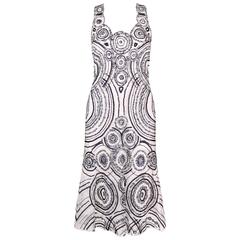 CAROLINA HERRERA White Mesh Navy Blue Embellished Paillettes Sleeveless Dress 7