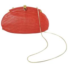 Judith Leiber Red Karung Snake Pleated Clutch and Bag - GHW - 1990's